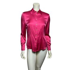 St. John Hot Pink Silk Blend Button Down Blouse - Size 6 - Gold Logo Buttons